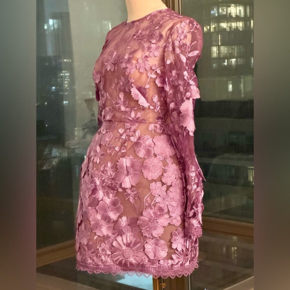 🆕 BRONX & BANCO 🧿 NWOT Bouquet Maraya Long Sleeve Mini Dress, Lilac Sz M US 6 - Picture 4 of 16